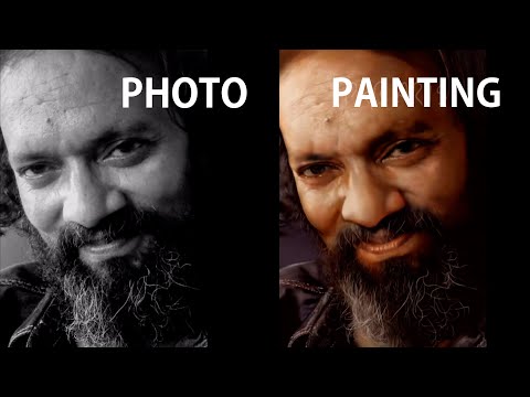 Painting a portrait from black and white reference image