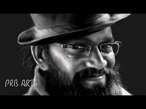 Digital portrait painting with black and white colors