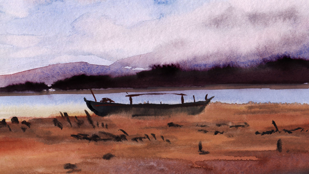 Wet-on-wet watercolor landscape