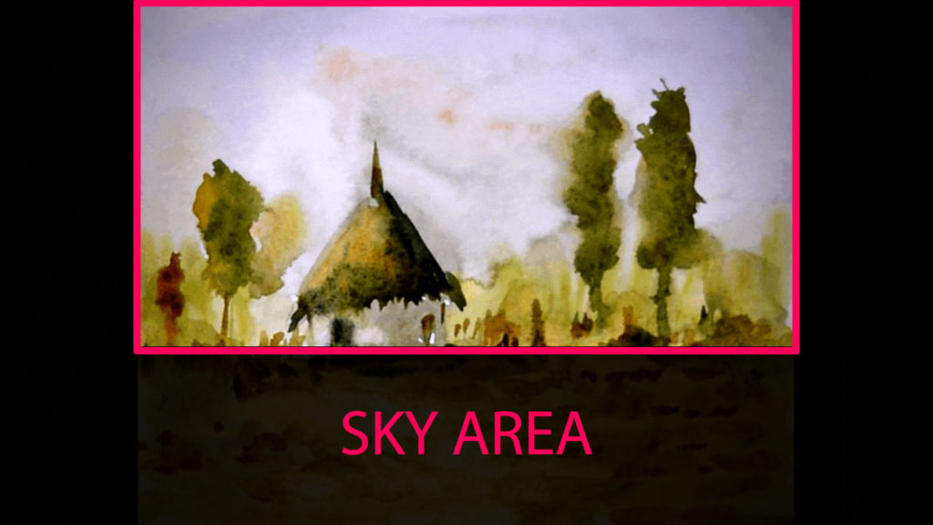 sky area, hut painting, painting from imagination,
