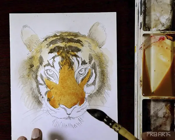 tiger face watercolor painting - step 04