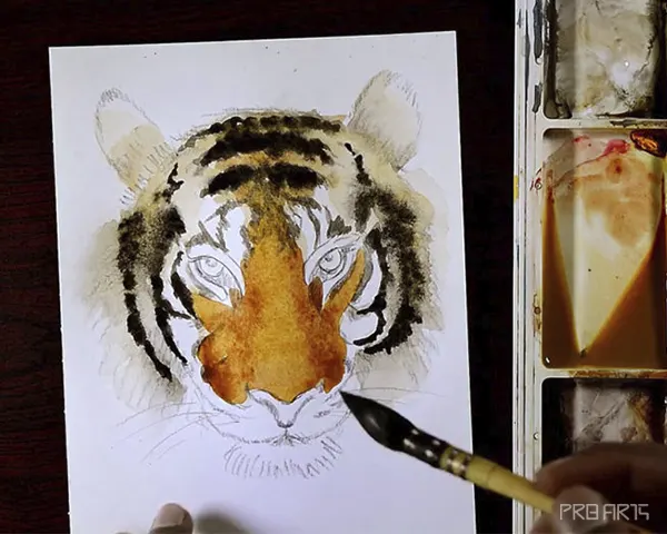 tiger face watercolor painting - step 05