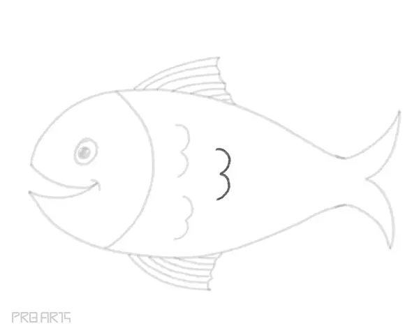 how to draw a fish in cartoon style for kids - step 21