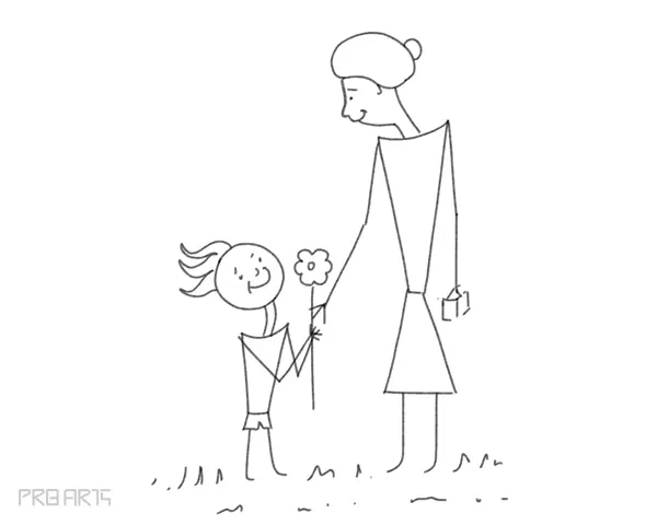 mother & son drawing - son holding a flower - gift to mom - happy mother's day drawing - step 44