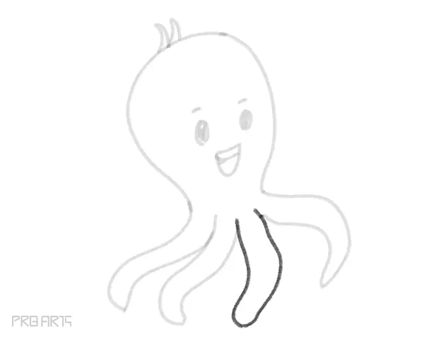 how to draw an octopus holding an ice-cream in the hand - drawing for kids - step by step - 14