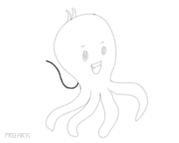 how to draw an octopus holding an ice-cream in the hand - drawing for kids - step by step - 15