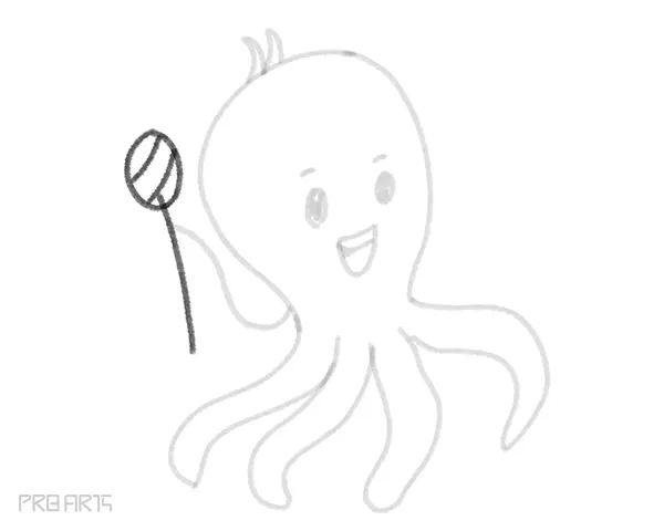 how to draw an octopus holding an ice-cream in the hand - drawing for kids - step by step - 16