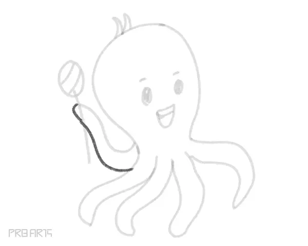 how to draw an octopus holding an ice-cream in the hand - drawing for kids - step by step - 17