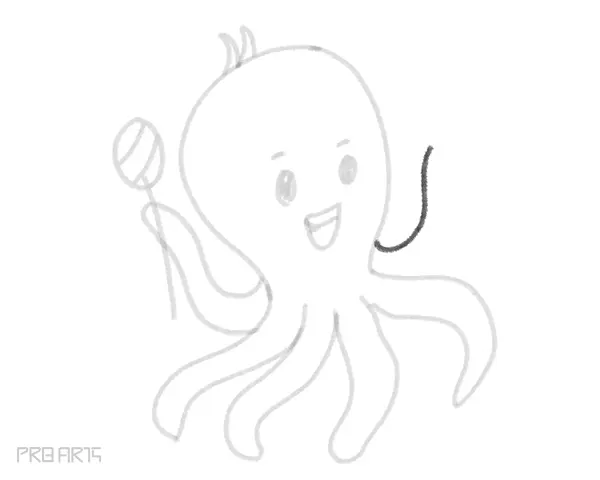 how to draw an octopus holding an ice-cream in the hand - drawing for kids - step by step - 18