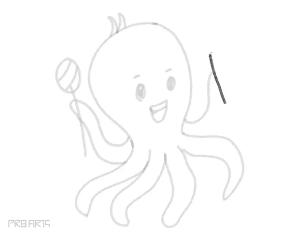 how to draw an octopus holding an ice-cream in the hand - drawing for kids - step by step - 19