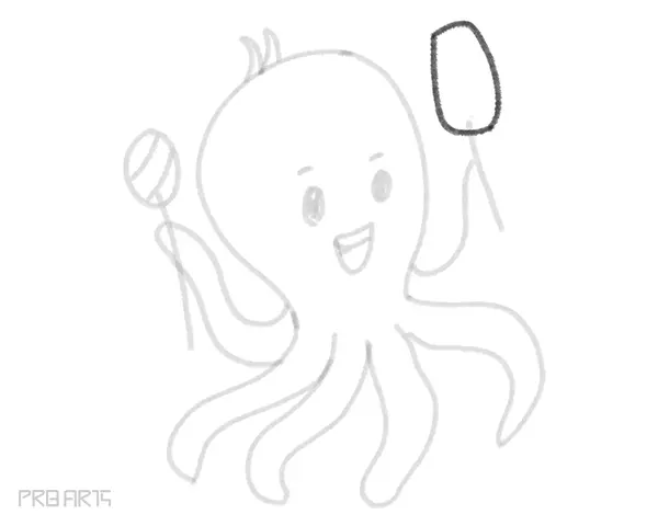 how to draw an octopus holding an ice-cream in the hand - drawing for kids - step by step - 20