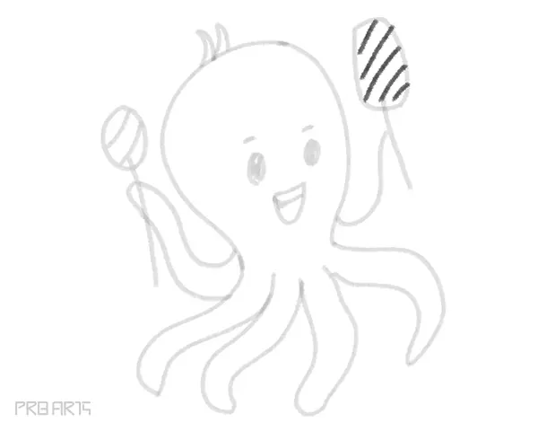 how to draw an octopus holding an ice-cream in the hand - drawing for kids - step by step - 21
