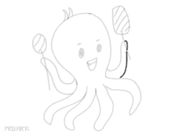 how to draw an octopus holding an ice-cream in the hand - drawing for kids - step by step - 22