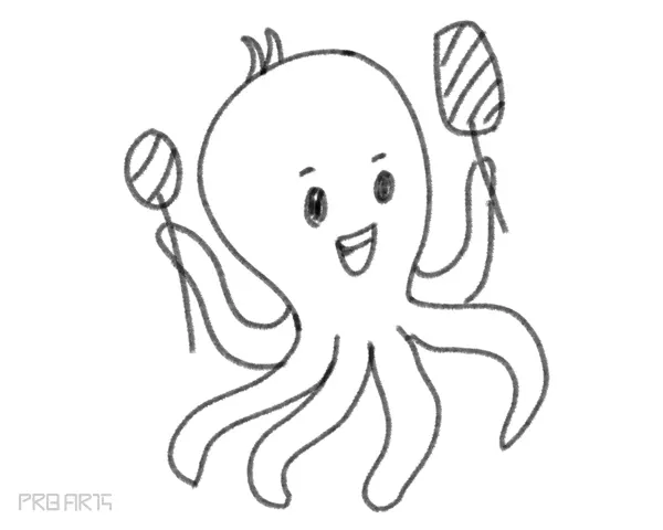 how to draw an octopus holding an ice-cream in the hand - drawing for kids - step by step - 23