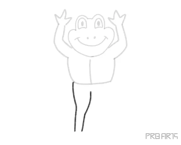 Easy cartoon frog in standing pose step-by-step drawing tutorial for kids - step 11