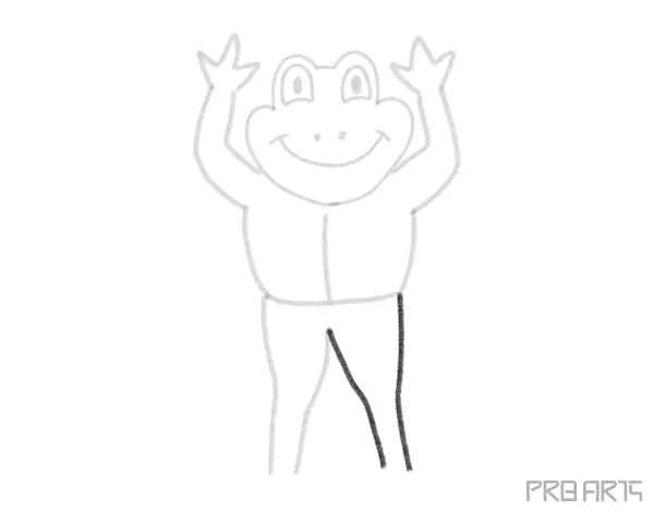 Easy cartoon frog in standing pose step-by-step drawing tutorial for kids - step 12