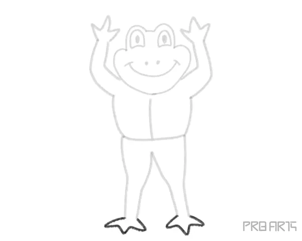 Easy cartoon frog in standing pose step-by-step drawing tutorial for kids - step 13