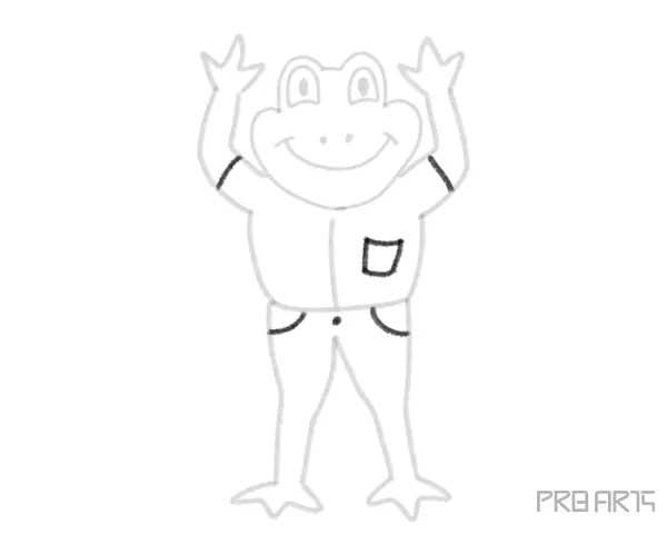 Easy cartoon frog in standing pose step-by-step drawing tutorial for kids - step 14
