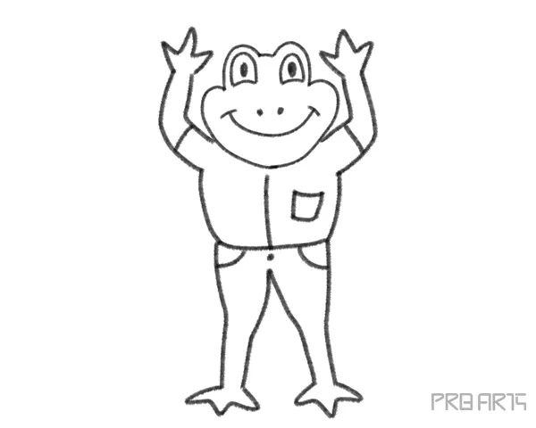 Easy cartoon frog in standing pose step-by-step drawing tutorial for kids