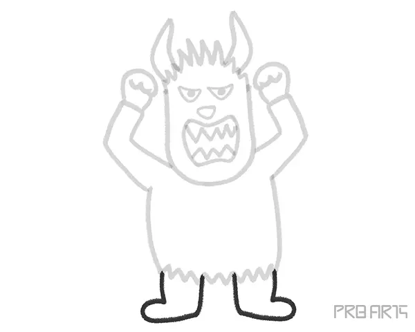 Shouting Cartoon Monster in Standing Front View Pose Drawing Tutorial for Kids and Beginners - Step 10