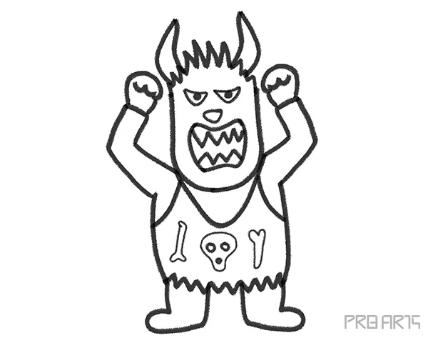 Shouting Cartoon Monster in Standing Front View Pose Drawing Tutorial for Kids and Beginners