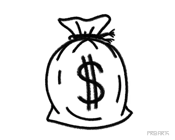 learn how to draw a money bag or dollar bag an easy step-by-step drawing tutorial created for kids and beginners - step 14