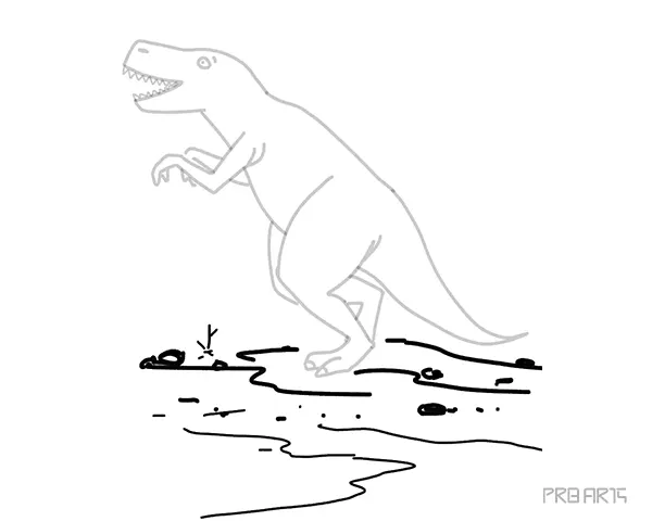 learn how to draw a walking dinosaur in the wild forest landscape scenery easy step-by-step drawing tutorial - step 12