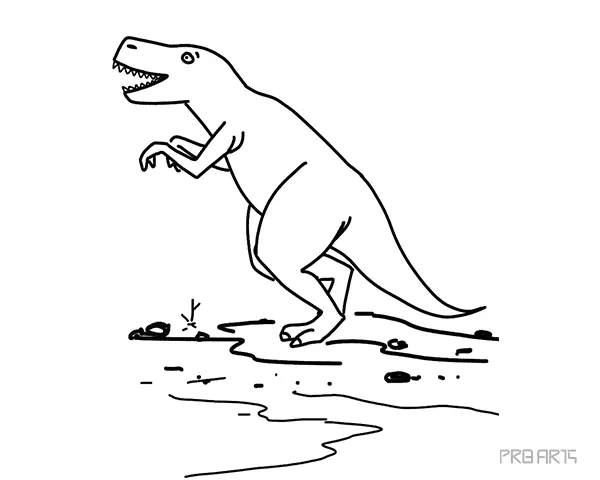 learn how to draw a walking dinosaur in the wild forest landscape scenery easy step-by-step drawing tutorial - step 13