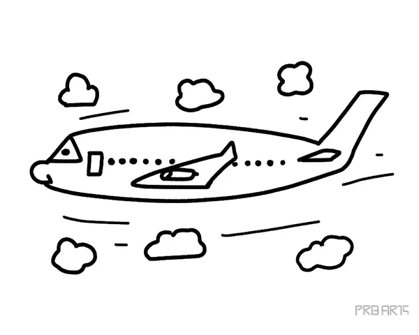 learn how to draw a cartoon style airplane drawing flying in the clouds easy step-by-step drawing tutorial complete guide for kids and beginners