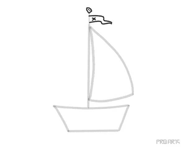 learn how to draw a cartoon-style pirate boat with danger sign flag - an easy step-by-step drawing tutorial specially created for kids and beginners - step 09