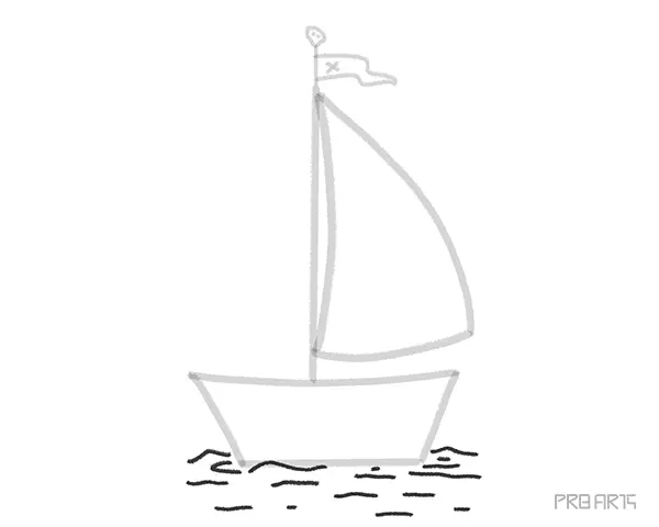 learn how to draw a cartoon-style pirate boat in sea - an easy step-by-step drawing tutorial specially created for kids and beginners - step 10