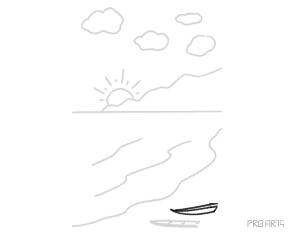 learn how to draw an easy beach outline sketch specially designed for kids - step 09