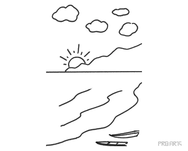 learn how to draw an easy beach outline sketch specially designed for kids - step 10