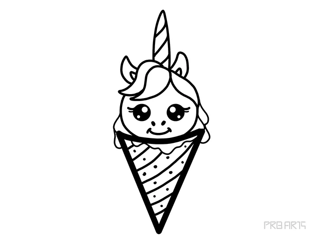 Unicorn Ice Cream Cone Drawing for Kids