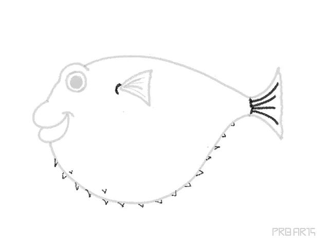 Puffer fish drawing details on the tail section