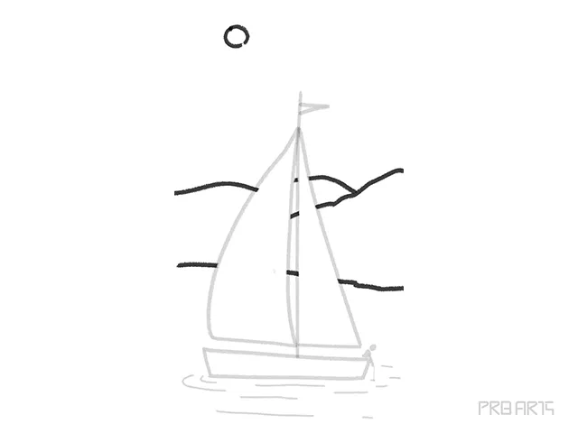 learn how to draw a sailboat and a fisherman in the boat an easy step-by-step drawing tutorial specially created for kids - step 08