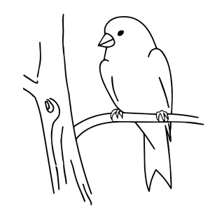 red canary bird sitting on the tree free coloring page for kids