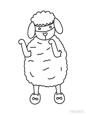 cartoon style ninja sheep outline drawing in standing pose